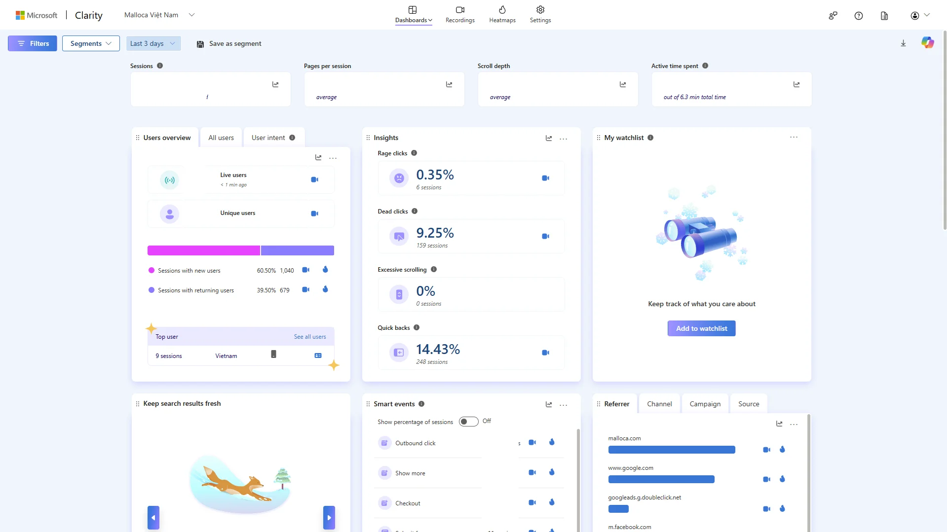 Microsoft Clarity - UX Tracking